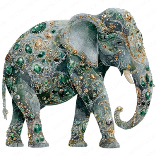 Watercolour Jewelled Elephant fussy cut sheet in A4 format showing all 12 designs on one printable page