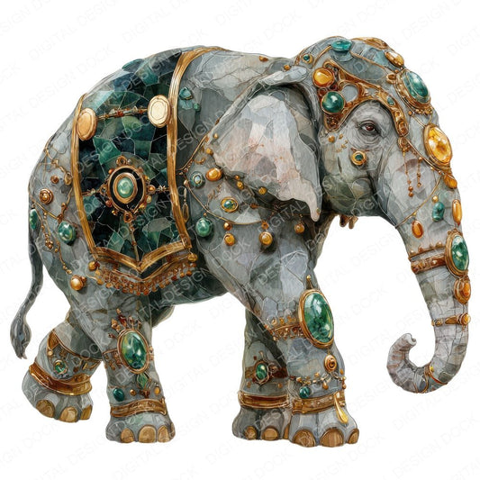 Watercolour Jewelled Elephant Clipart Set (DDD007183)