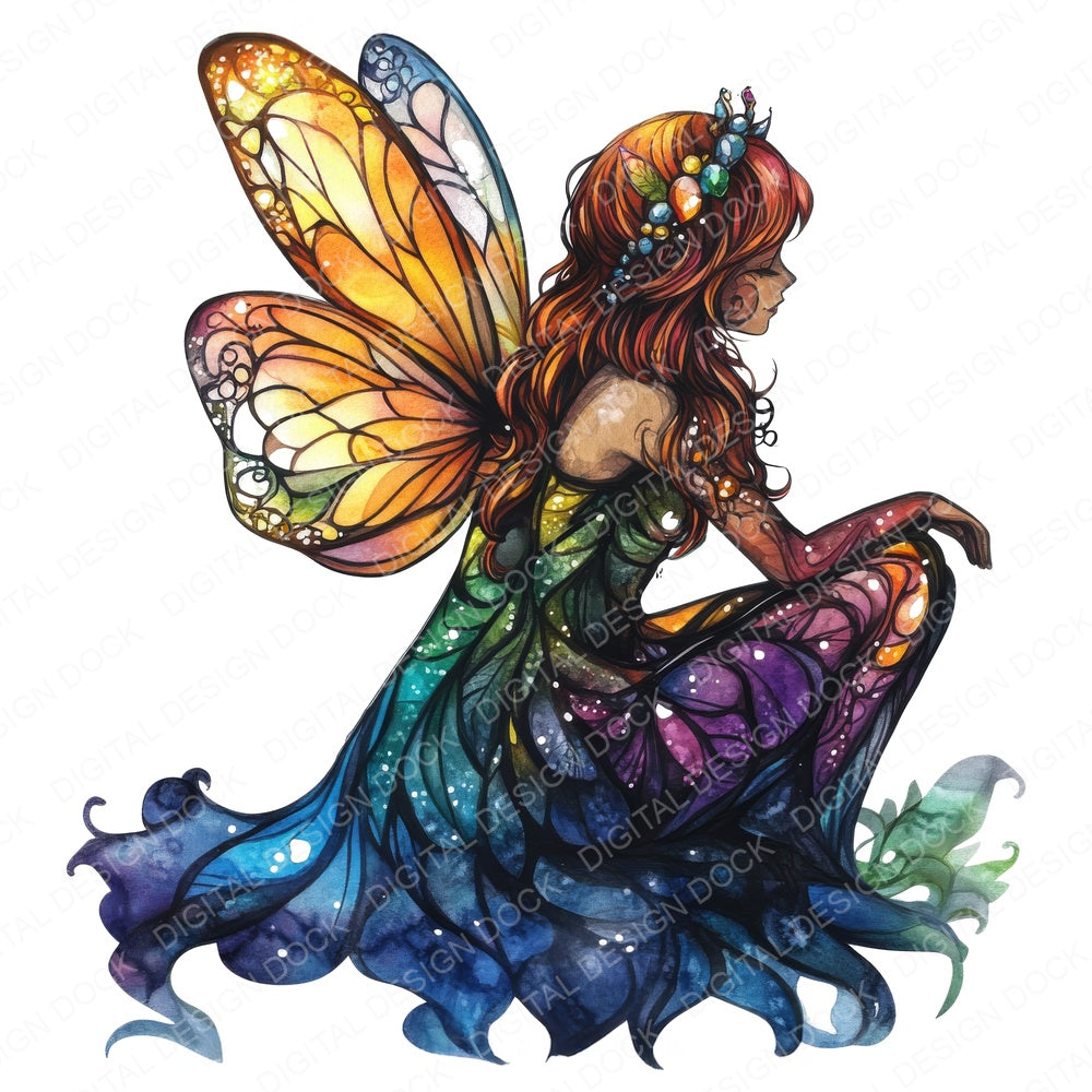 Watercolour Jewelled Fairy fussy cut sheet in A4 format showing all 12 designs on one printable page