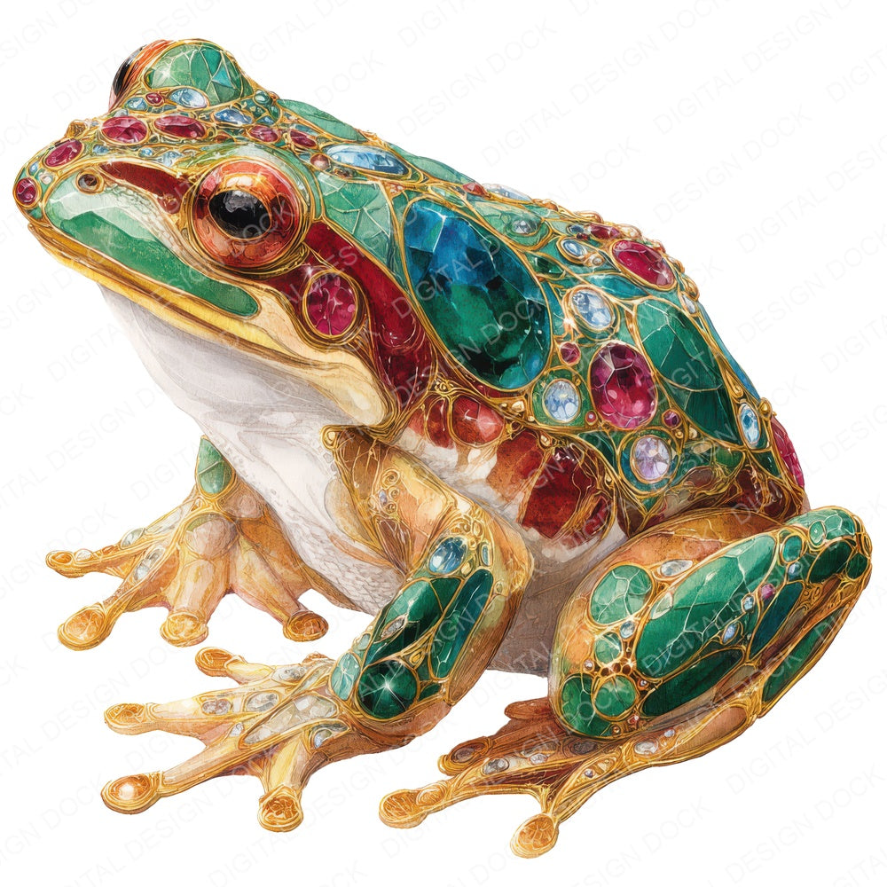 Watercolour Jewelled Frog fussy cut sheet in A4 format showing all 12 designs on one printable page