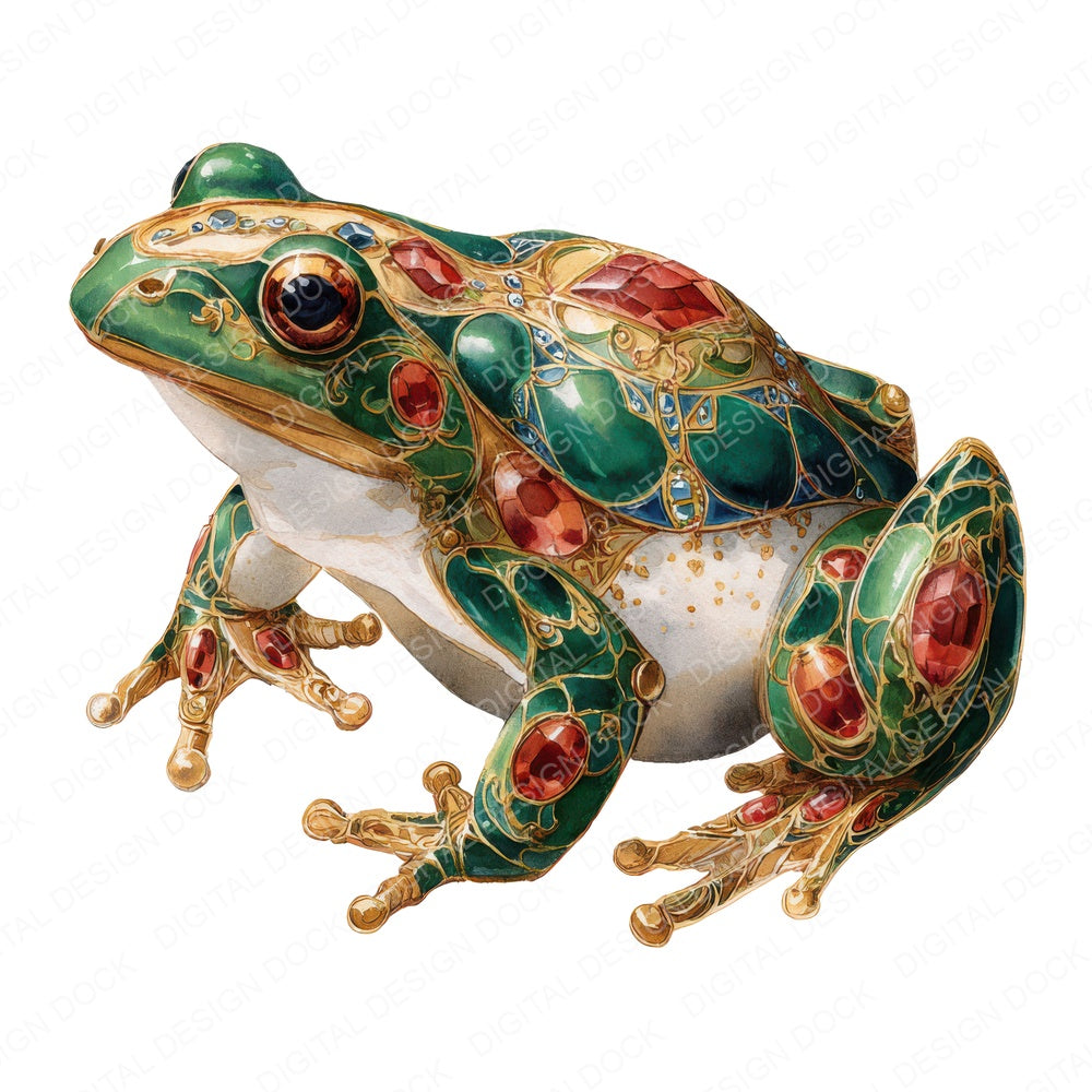 Watercolour Jewelled Frog fussy cut sheet in US Letter format showing all 12 designs on one printable page