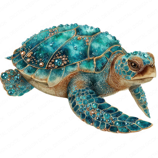 Watercolour Jewelled Turtle fussy cut sheet in A4 format showing all 12 designs on one printable page