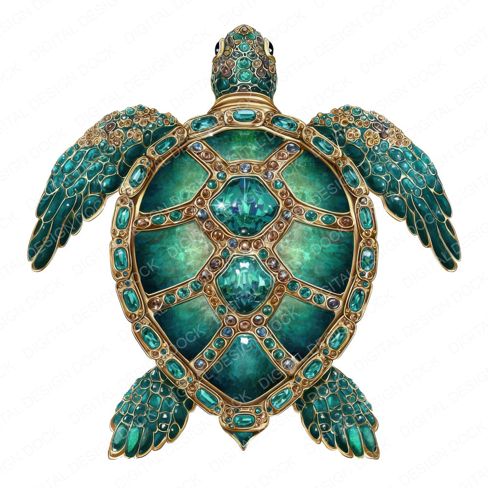 Watercolour Jewelled Turtle fussy cut sheet in US Letter format showing all 12 designs on one printable page
