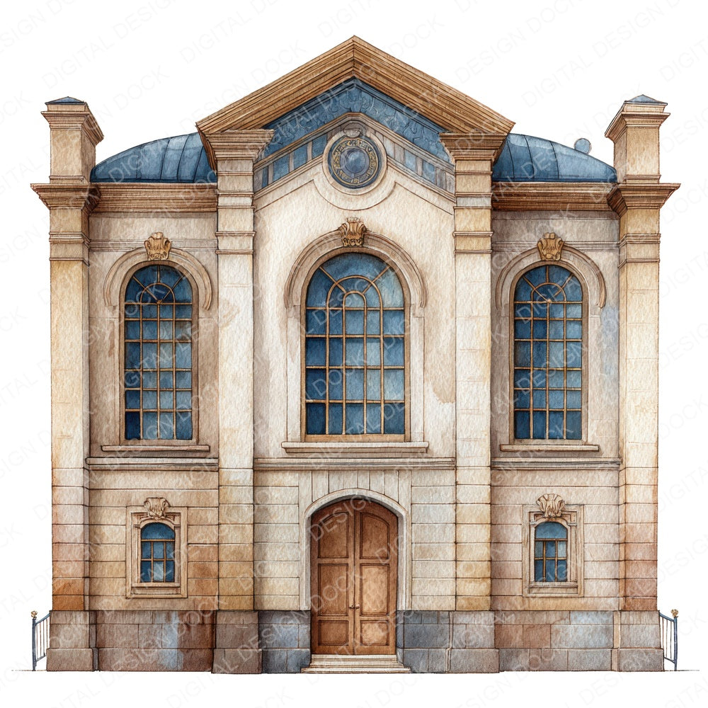 Watercolour Jewish Synagogue fussy cut sheet in A4 format showing all 12 designs on one printable page