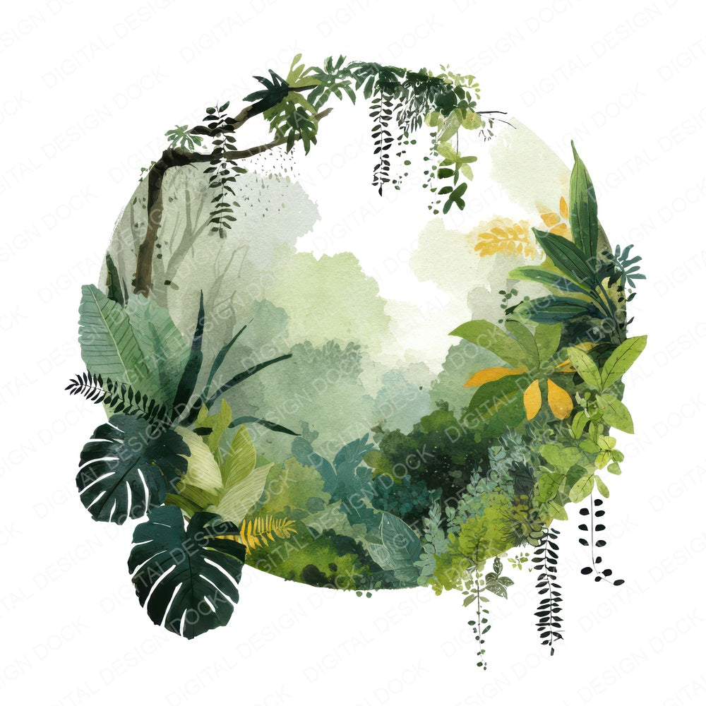 Watercolour Jungle Circle Clipart Set (DDD008540)