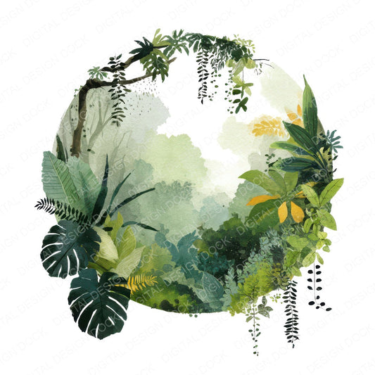 Watercolour Jungle Circle Clipart Set (DDD008540)