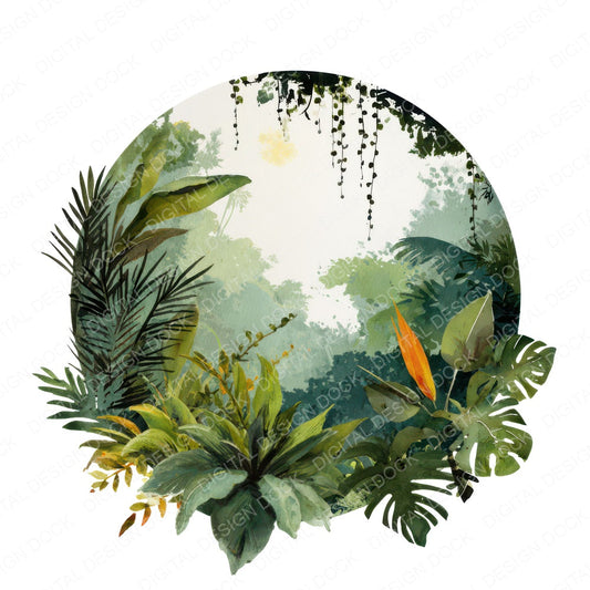 Watercolour Jungle Circle Clipart Set (DDD008540)
