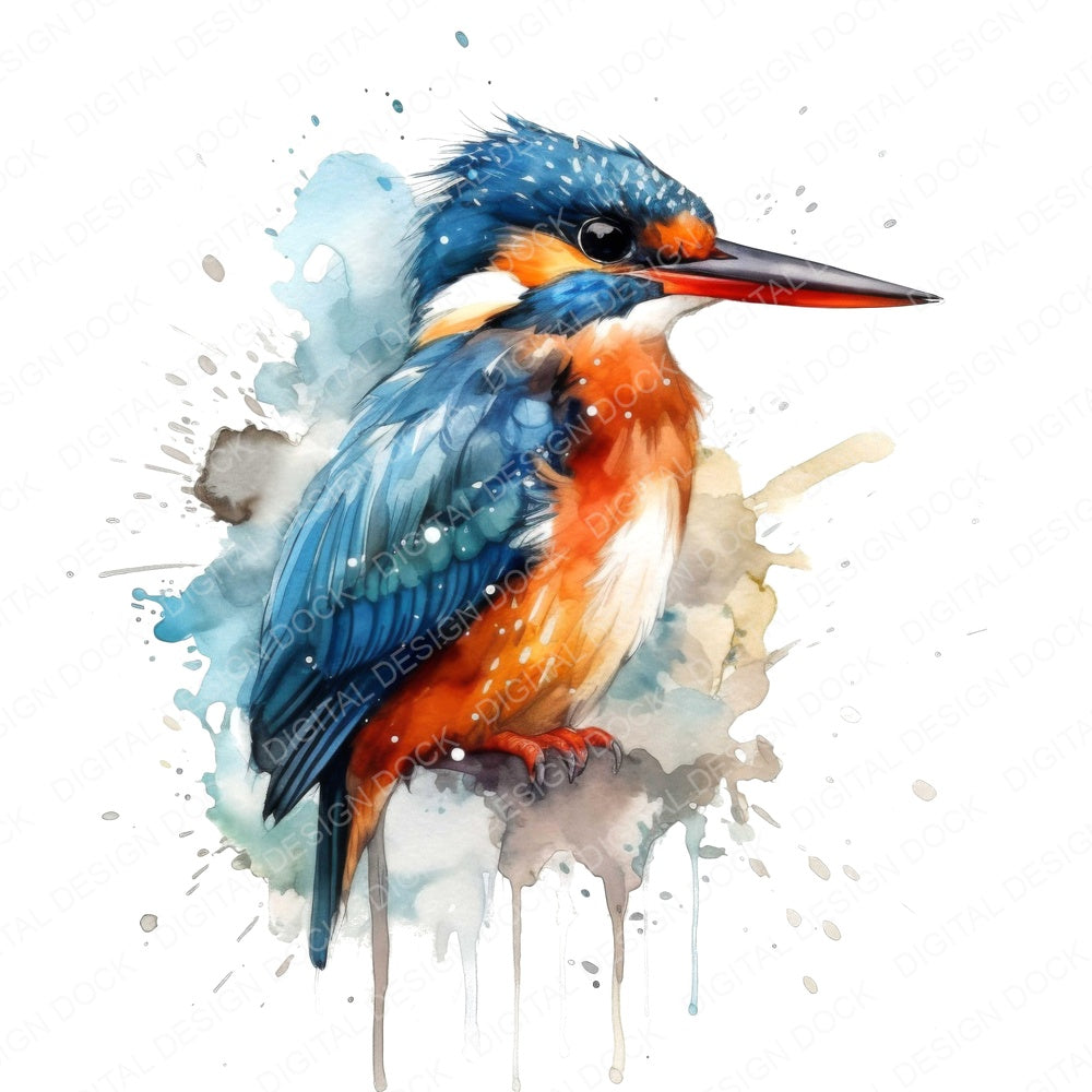 Watercolour Kingfisher fussy cut sheet in A4 format showing all 12 designs on one printable page