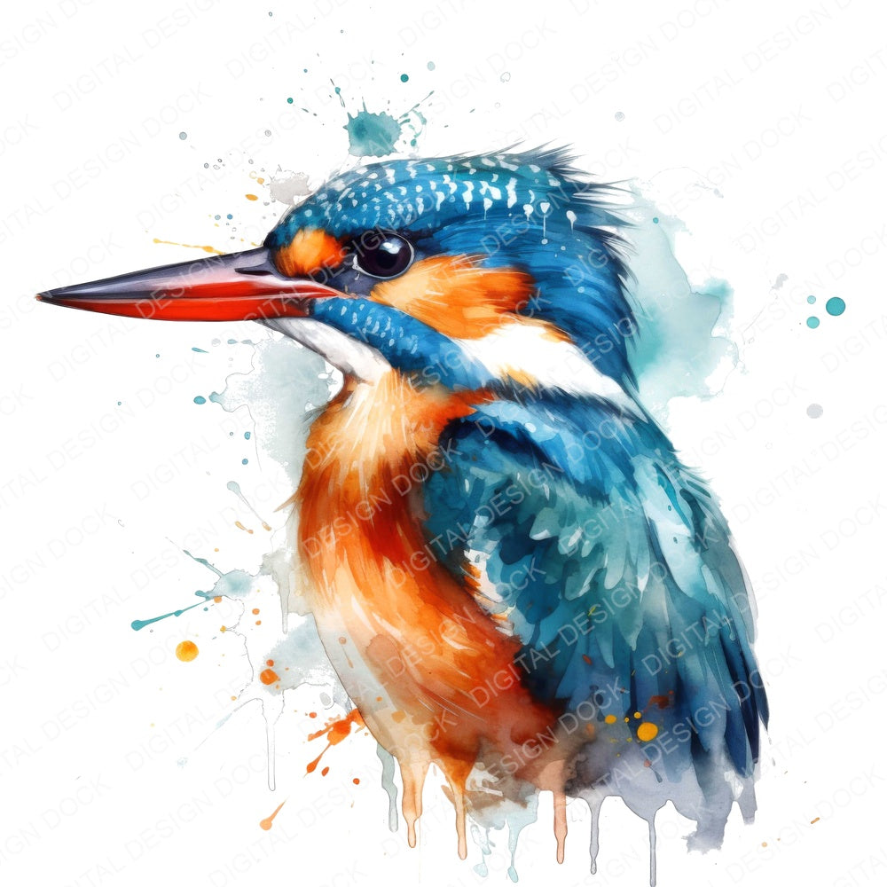 Watercolour Kingfisher fussy cut sheet in US Letter format showing all 12 designs on one printable page