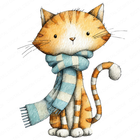 Watercolour Kitten Scarf fussy cut sheet in A4 format showing all 12 designs on one printable page