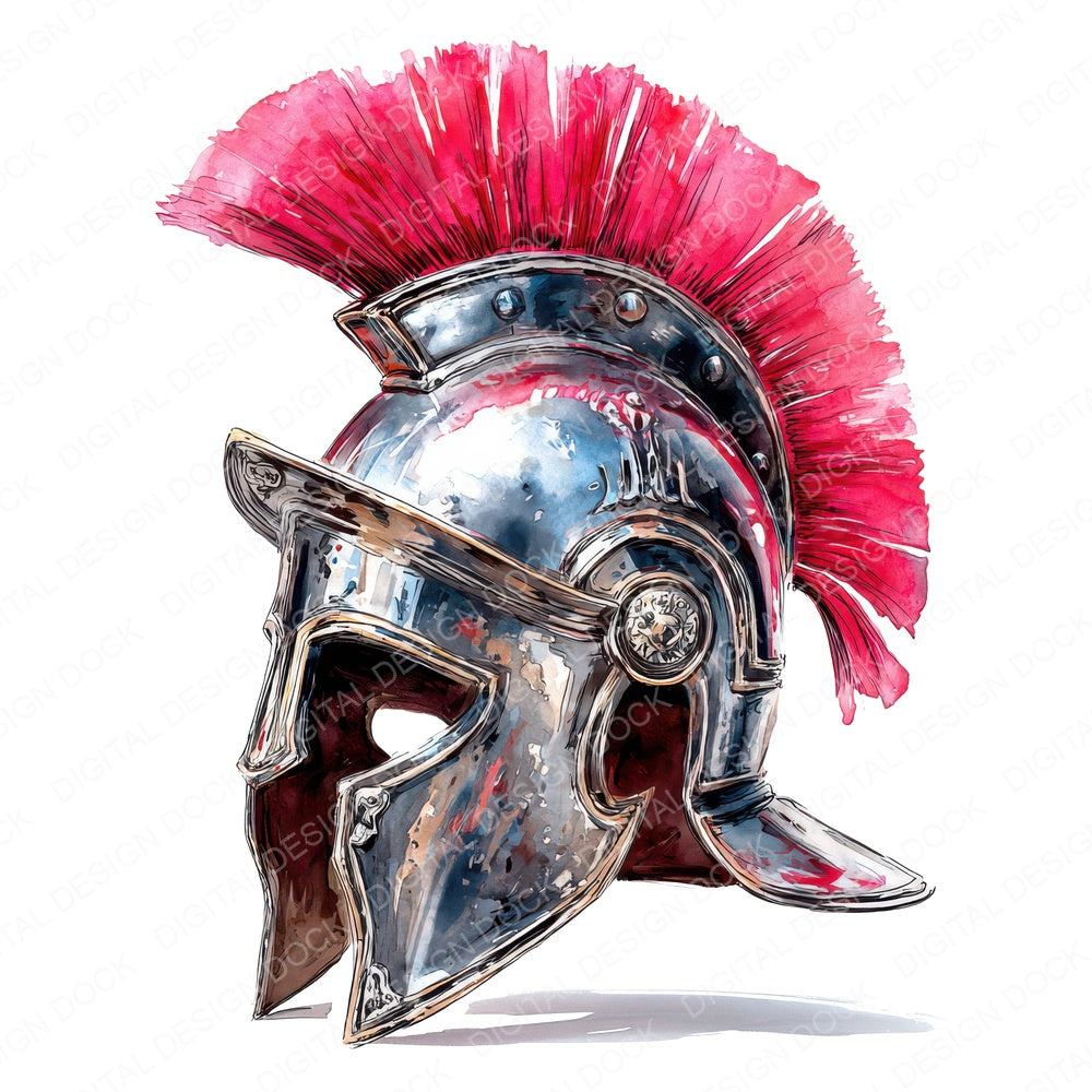 Watercolour Knight Helmet fussy cut sheet in US Letter format showing all 12 designs on one printable page