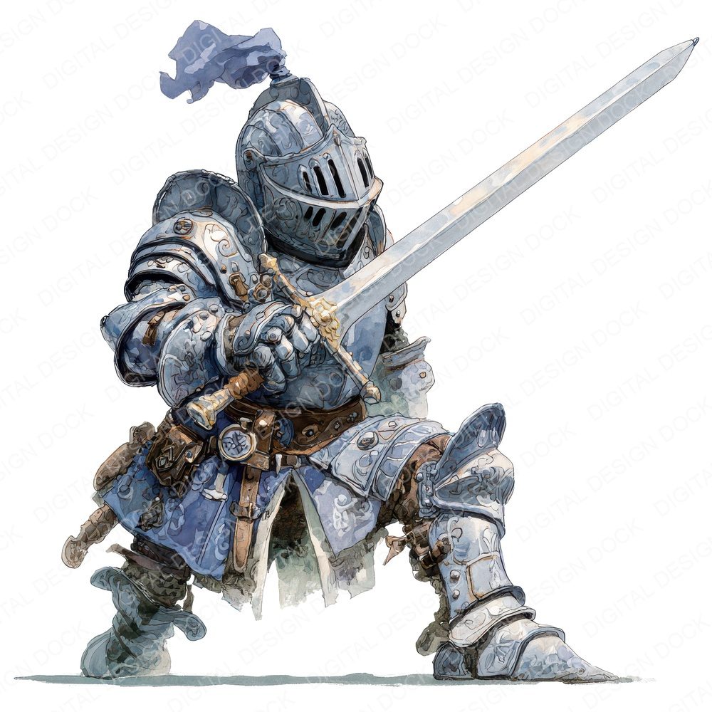 Watercolour Knight with Sword Clipart Set (DDD007194)