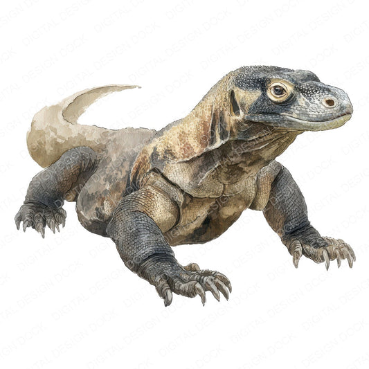 Watercolour Komodo Dragon fussy cut sheet in US Letter format showing all 12 designs on one printable page