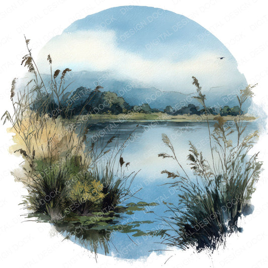Watercolour Lakeside Circle Clipart Set (DDD008541)