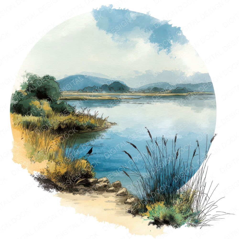 Watercolour Lakeside Circle Clipart Set (DDD008541)