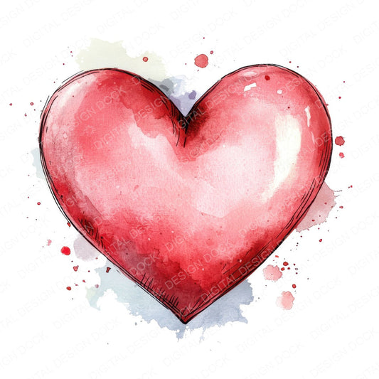 Watercolour Love Heart fussy cut sheet in A4 format showing all 12 designs on one printable page