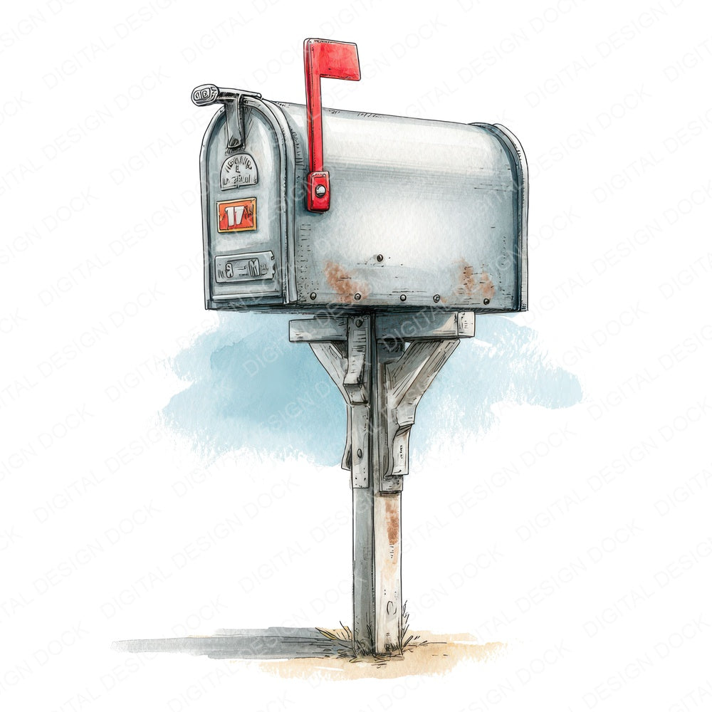 Watercolour Mailbox Flag fussy cut sheet in A4 format showing all 12 designs on one printable page
