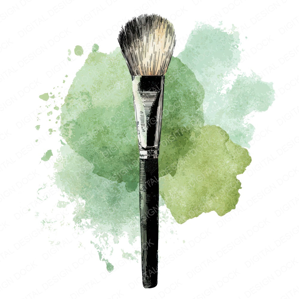 Watercolour Makeup Brush Mint fussy cut sheet in A4 format showing all 12 designs on one printable page