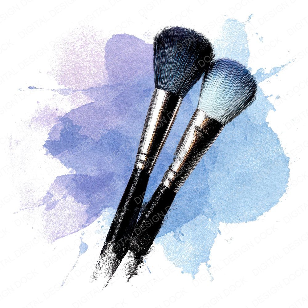 Watercolour Makeup Brushes Lavender fussy cut sheet in US Letter format showing all 12 designs on one printable page