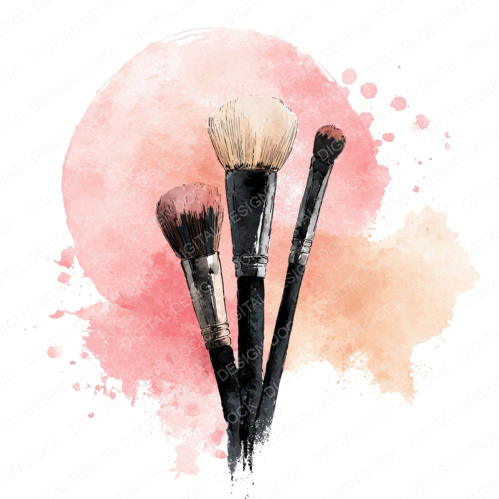 Watercolour Makeup Brushes Pink fussy cut sheet in A4 format showing all 12 designs on one printable page