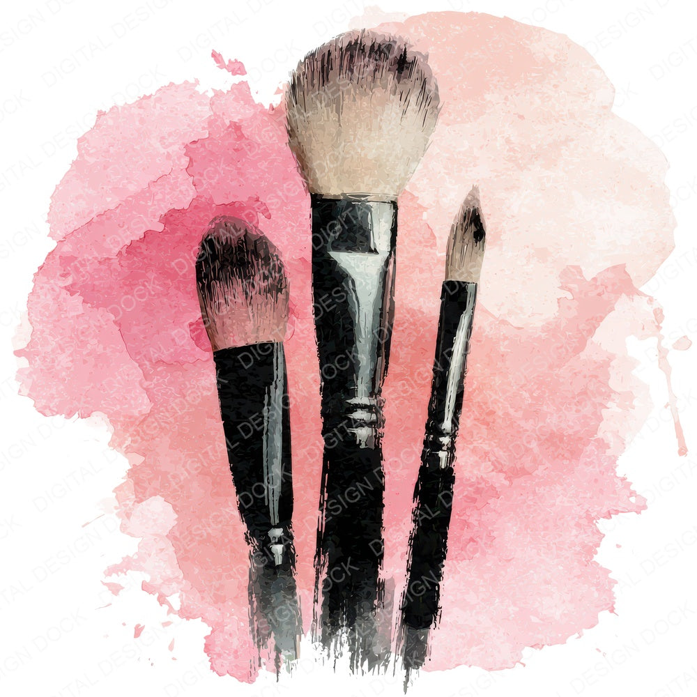 Watercolour Makeup Brushes Pink fussy cut sheet in US Letter format showing all 12 designs on one printable page