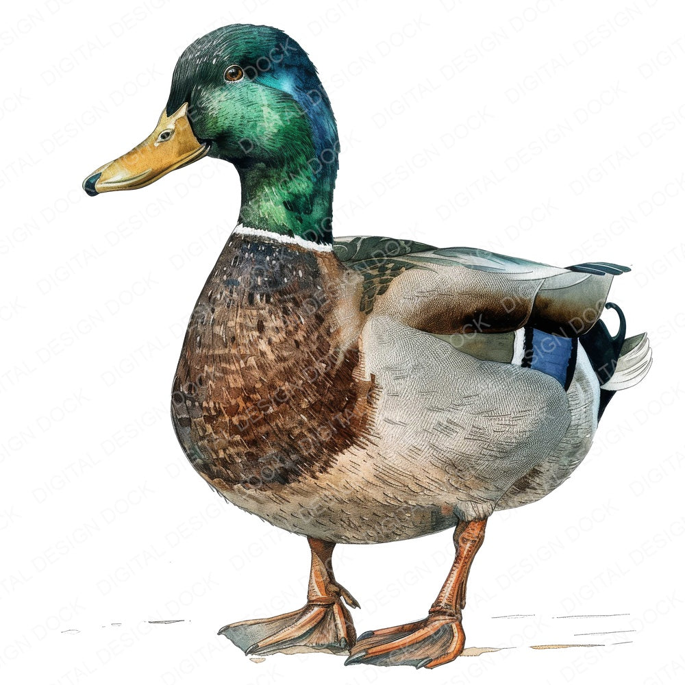 Watercolour Mallard Duck B fussy cut sheet in A4 format showing all 12 designs on one printable page