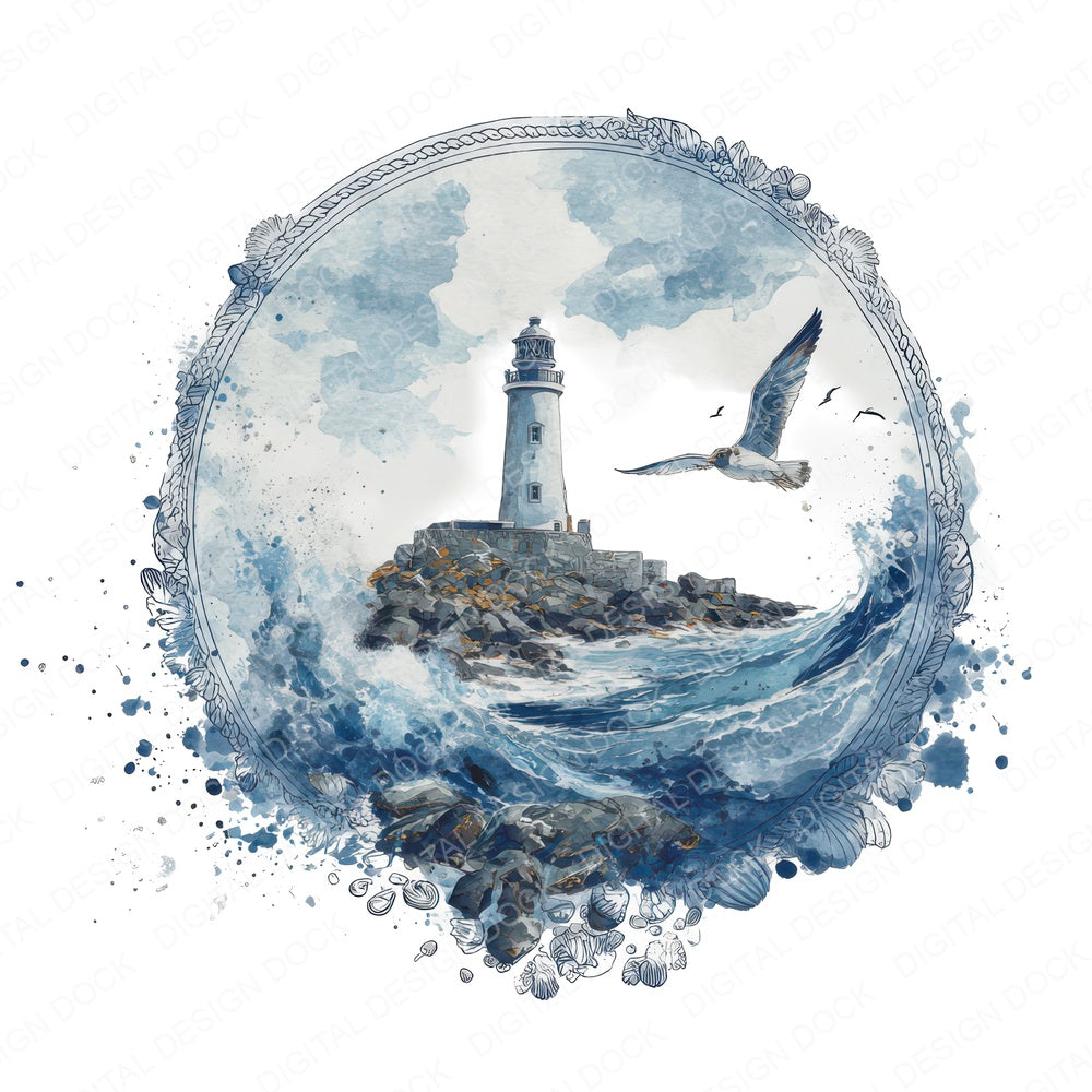 Watercolour Marine Circle Clipart Set (DDD008542)