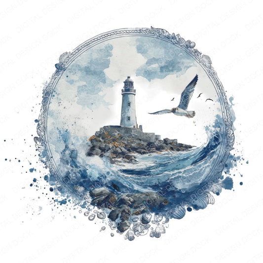 Watercolour Marine Circle Clipart Set (DDD008542)