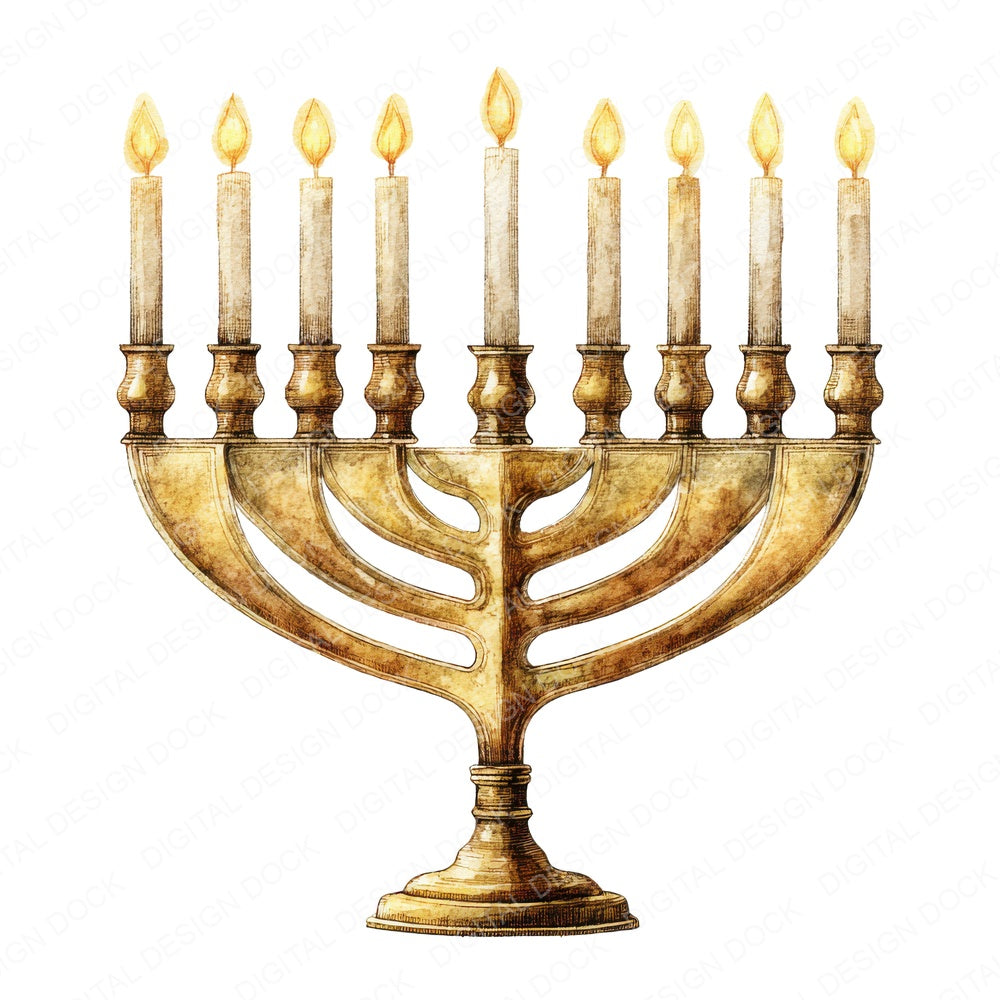 Watercolour Menorah fussy cut sheet in A4 format showing all 12 designs on one printable page