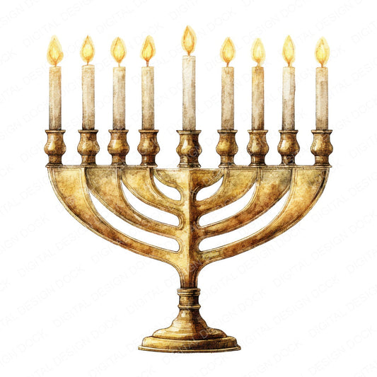 Watercolour Menorah fussy cut sheet in A4 format showing all 12 designs on one printable page