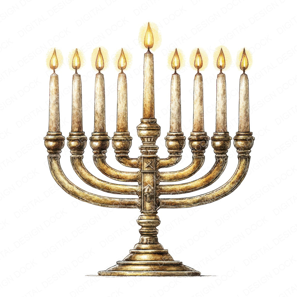 Watercolour Menorah fussy cut sheet in US Letter format showing all 12 designs on one printable page