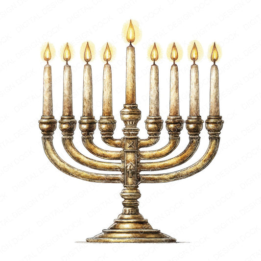 Watercolour Menorah fussy cut sheet in US Letter format showing all 12 designs on one printable page