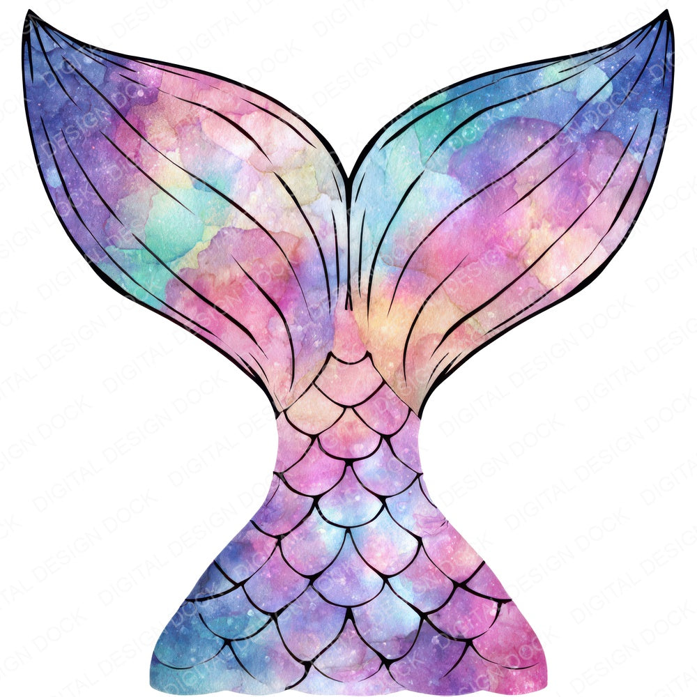 Watercolour Mermaid Tail fussy cut sheet in A4 format showing all 12 designs on one printable page