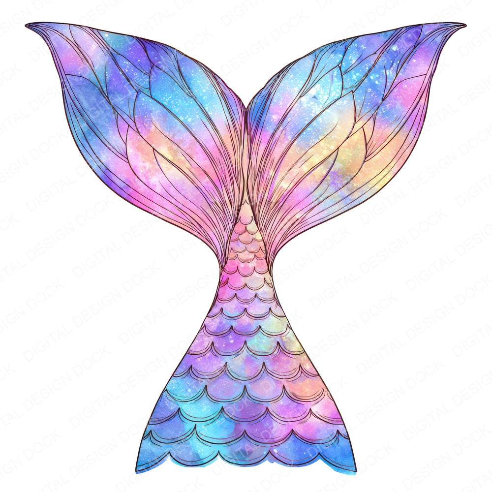Watercolour Mermaid Tail fussy cut sheet in US Letter format showing all 12 designs on one printable page