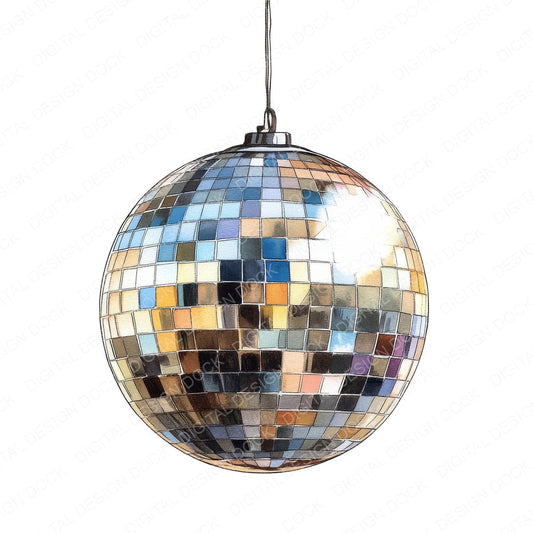 Watercolour Mirror Ball fussy cut sheet in A4 format showing all 12 designs on one printable page