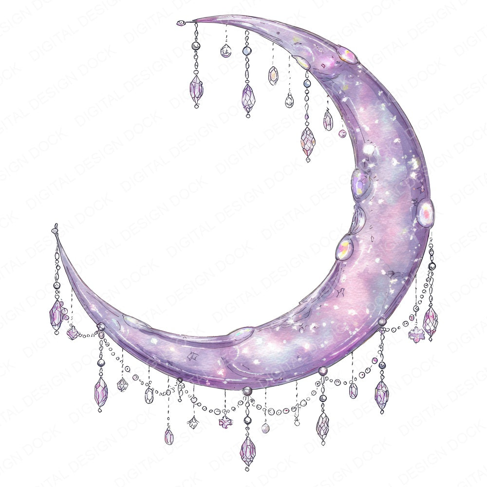 Watercolour Moon Crystals fussy cut sheet in A4 format showing all 12 designs on one printable page
