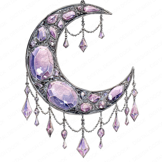 Watercolour Moon Crystals fussy cut sheet in US Letter format showing all 12 designs on one printable page