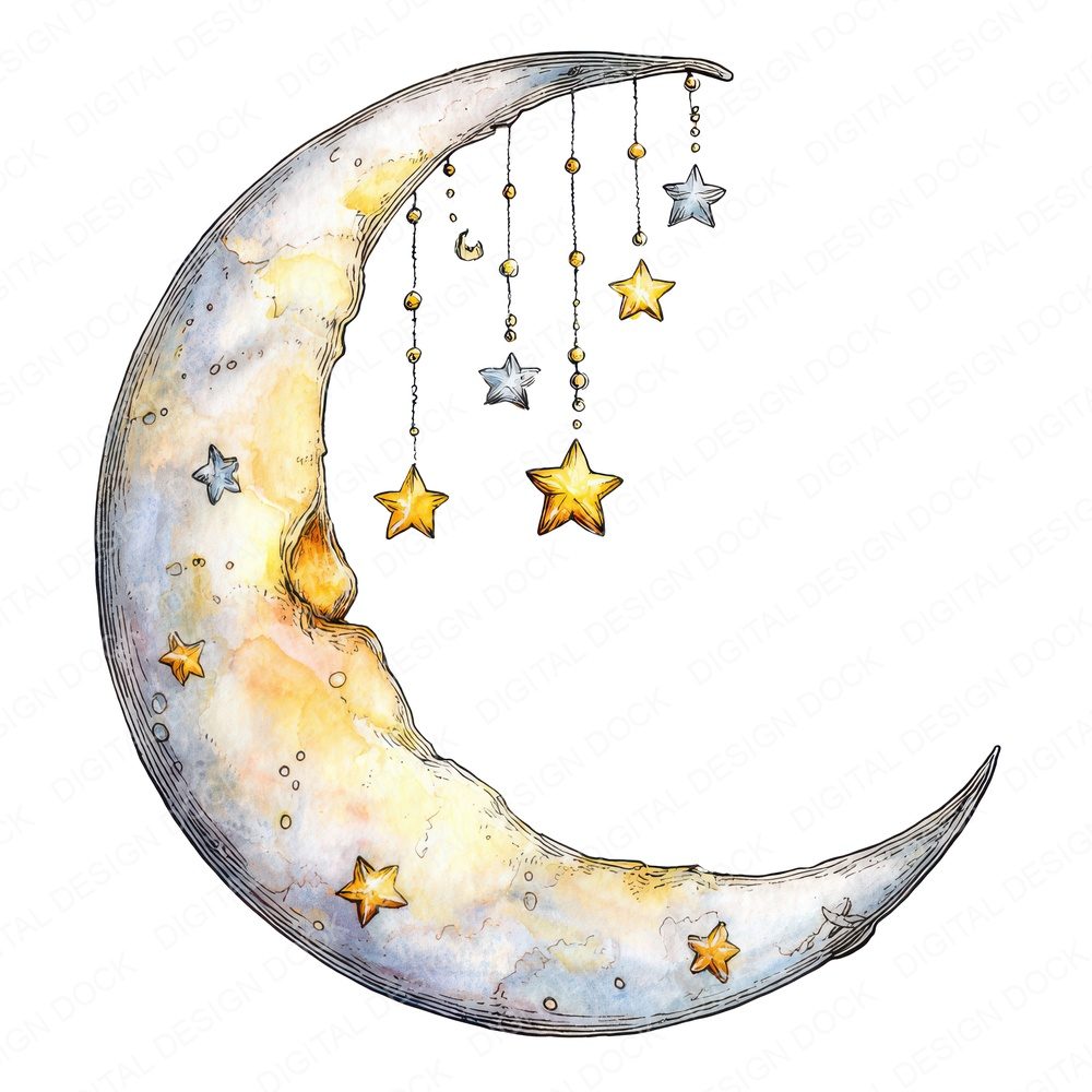 Watercolour Moon Stars Clipart Set (DDD007219)