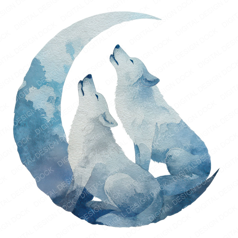 Watercolour Moon Wolf fussy cut sheet in A4 format showing all 12 designs on one printable page