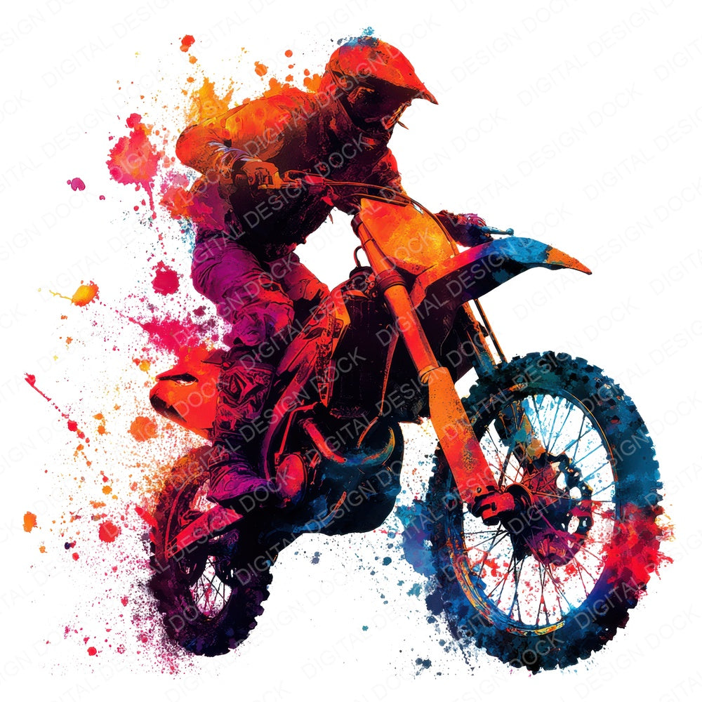 Watercolour Motocross Rider fussy cut sheet in A4 format showing all 12 designs on one printable page