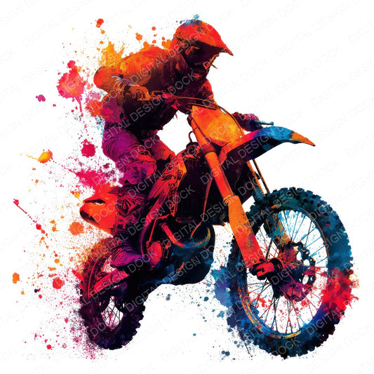 Watercolour Motocross Rider fussy cut sheet in A4 format showing all 12 designs on one printable page