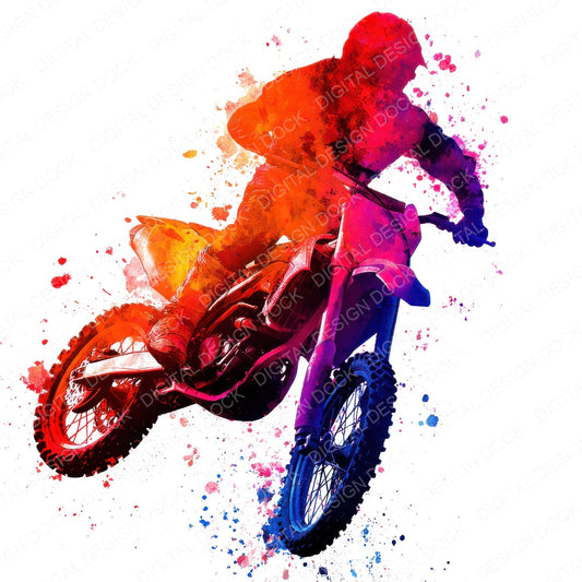 Watercolour Motocross Rider fussy cut sheet in US Letter format showing all 12 designs on one printable page