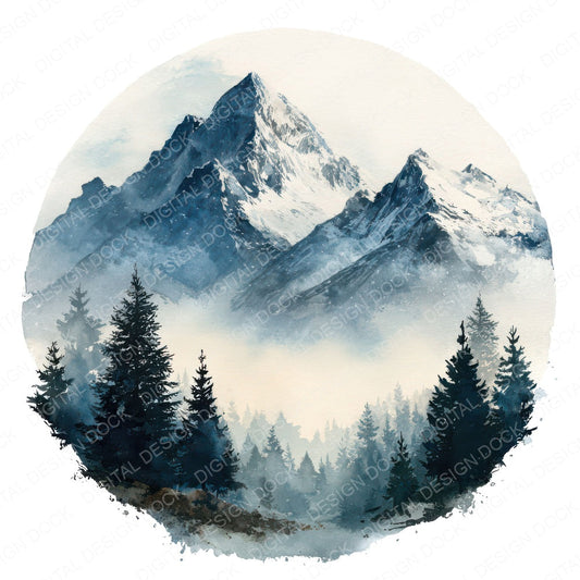 Watercolour Mountain Circle Clipart Set (DDD008543)