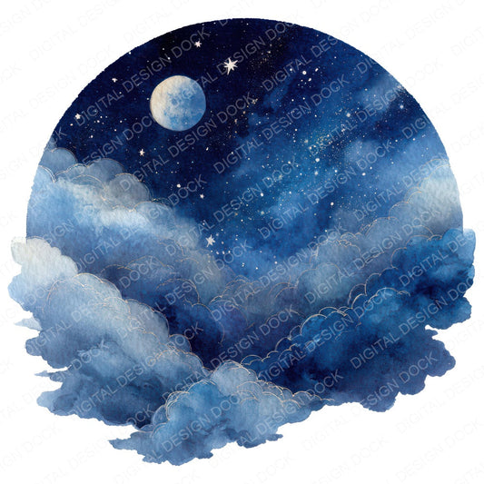 Watercolour Night Sky Circle Clipart Set (DDD008544)