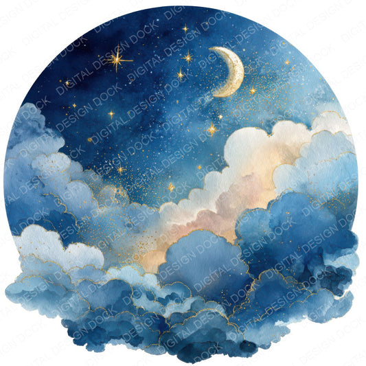 Watercolour Night Sky Circle Clipart Set (DDD008544)