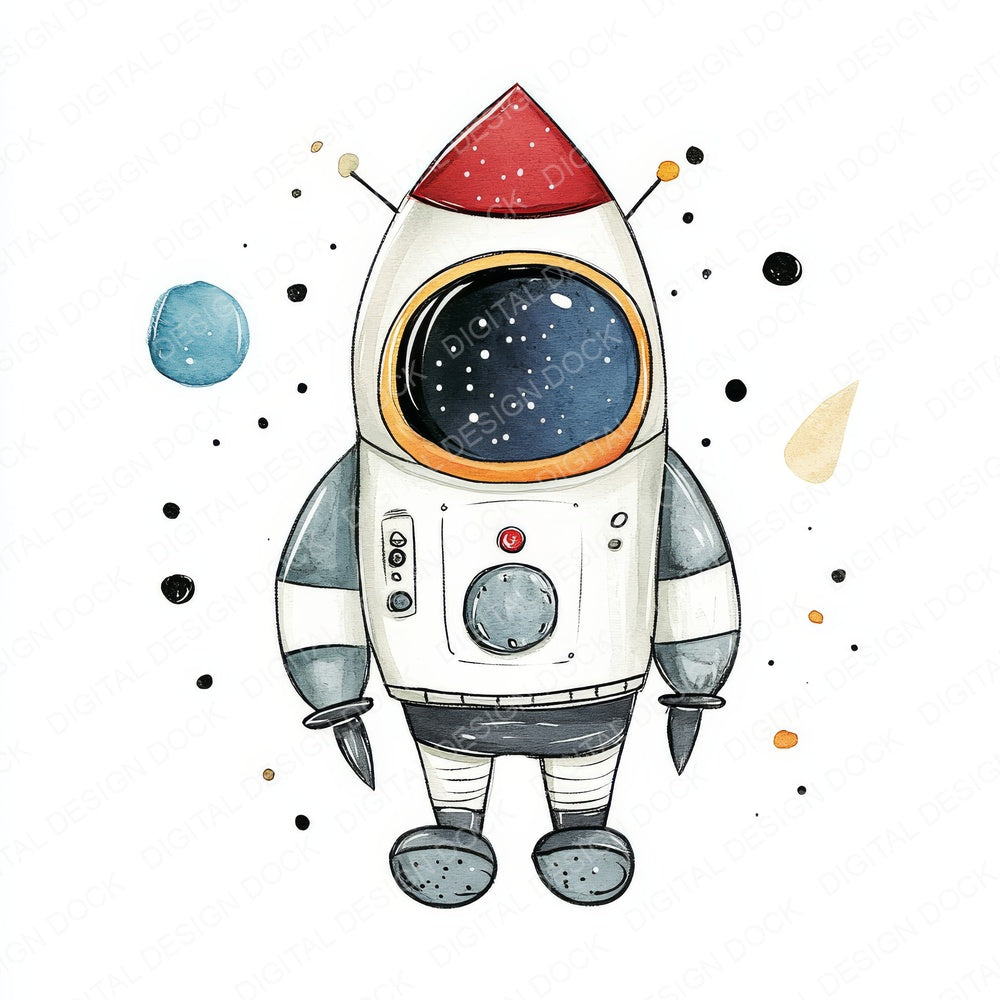 Watercolour Nursery Astronaut fussy cut sheet in A4 format showing all 12 designs on one printable page
