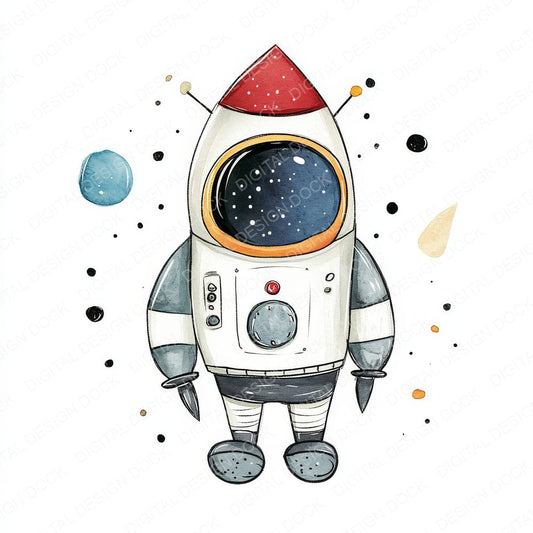 Watercolour Nursery Astronaut fussy cut sheet in A4 format showing all 12 designs on one printable page