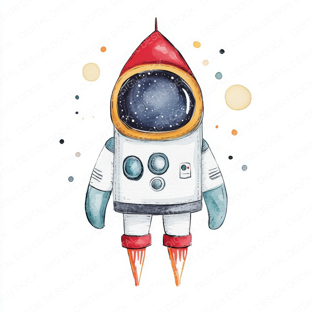 Watercolour Nursery Astronaut fussy cut sheet in US Letter format showing all 12 designs on one printable page