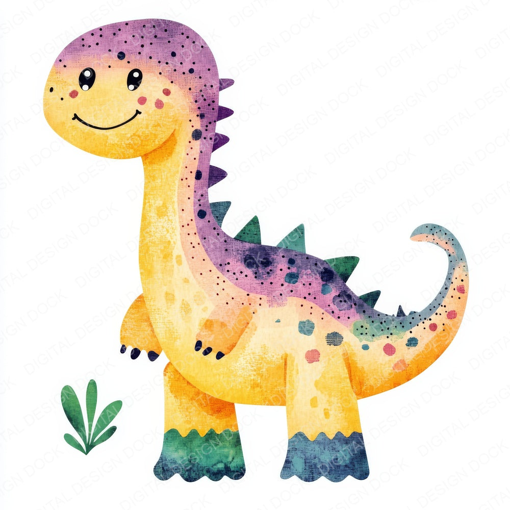 Watercolour Nursery Dinos B fussy cut sheet in US Letter format showing all 12 designs on one printable page