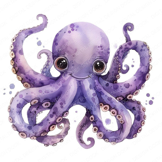 Watercolour Nursery Octopus fussy cut sheet in A4 format showing all 12 designs on one printable page